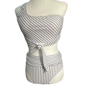 NWOT Black & White Striped 2 Piece One Shoulder Bikini, Size Medium
